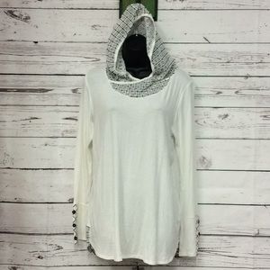 Rachael Kate white knit top window pain hood‎